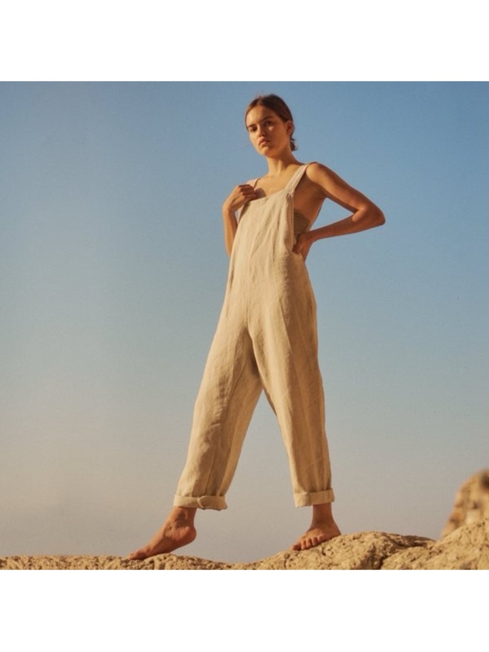 OZMA Campos linen overalls in oat